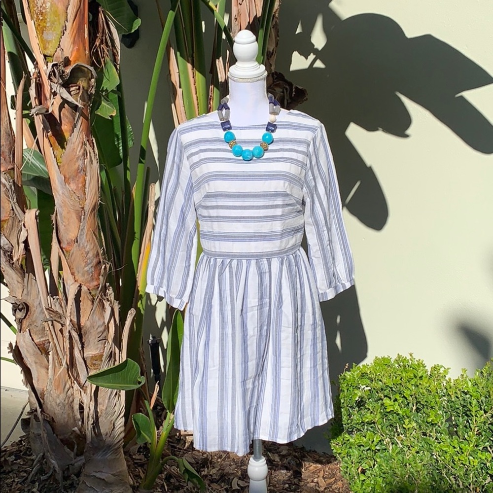 Blue, Dark Gray and White Stripes Dress